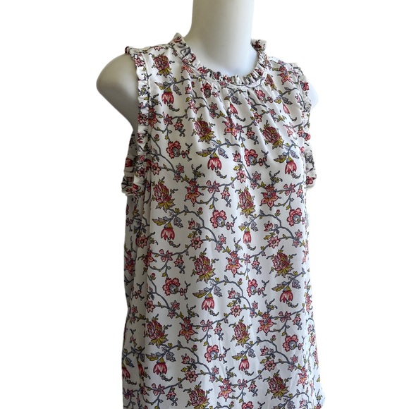 New Loft Petite Media Mix Cream Floral Sleeveless Top XSP Blouse Ruffle Trim - Picture 3 of 3